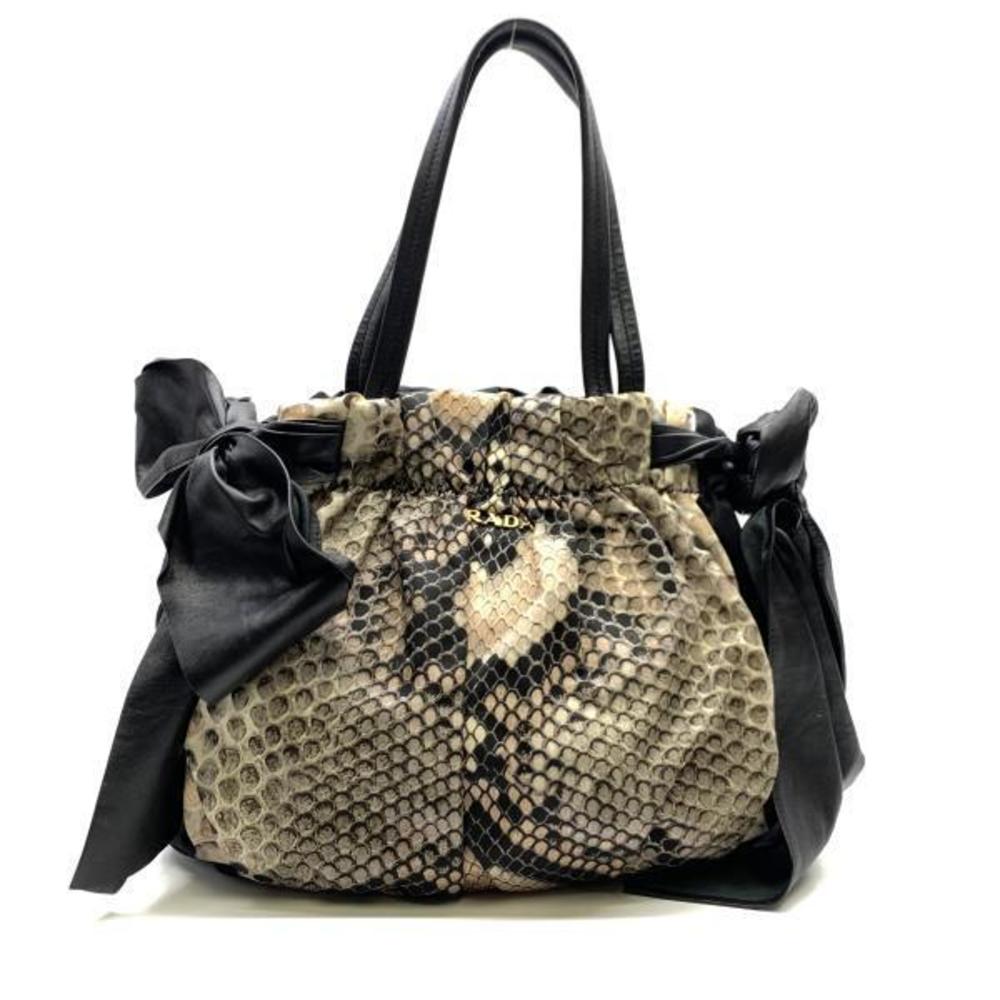 Prada Python Pattern Nylon Handbag Black - image 1